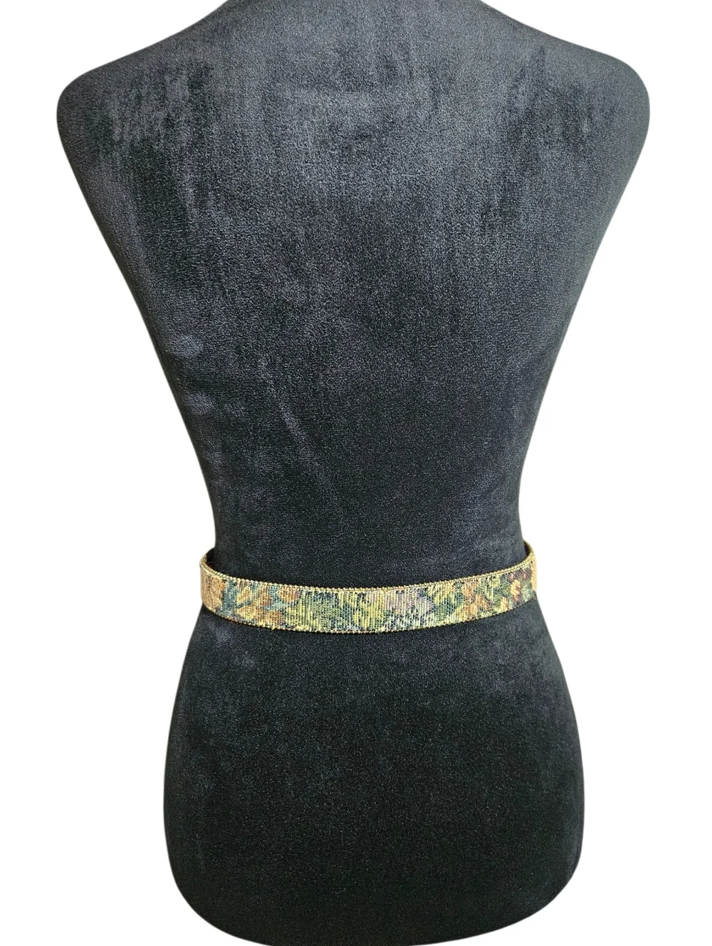 Vintage Women's Floral Tapestry Statement Belt With Gold Buckle Size S